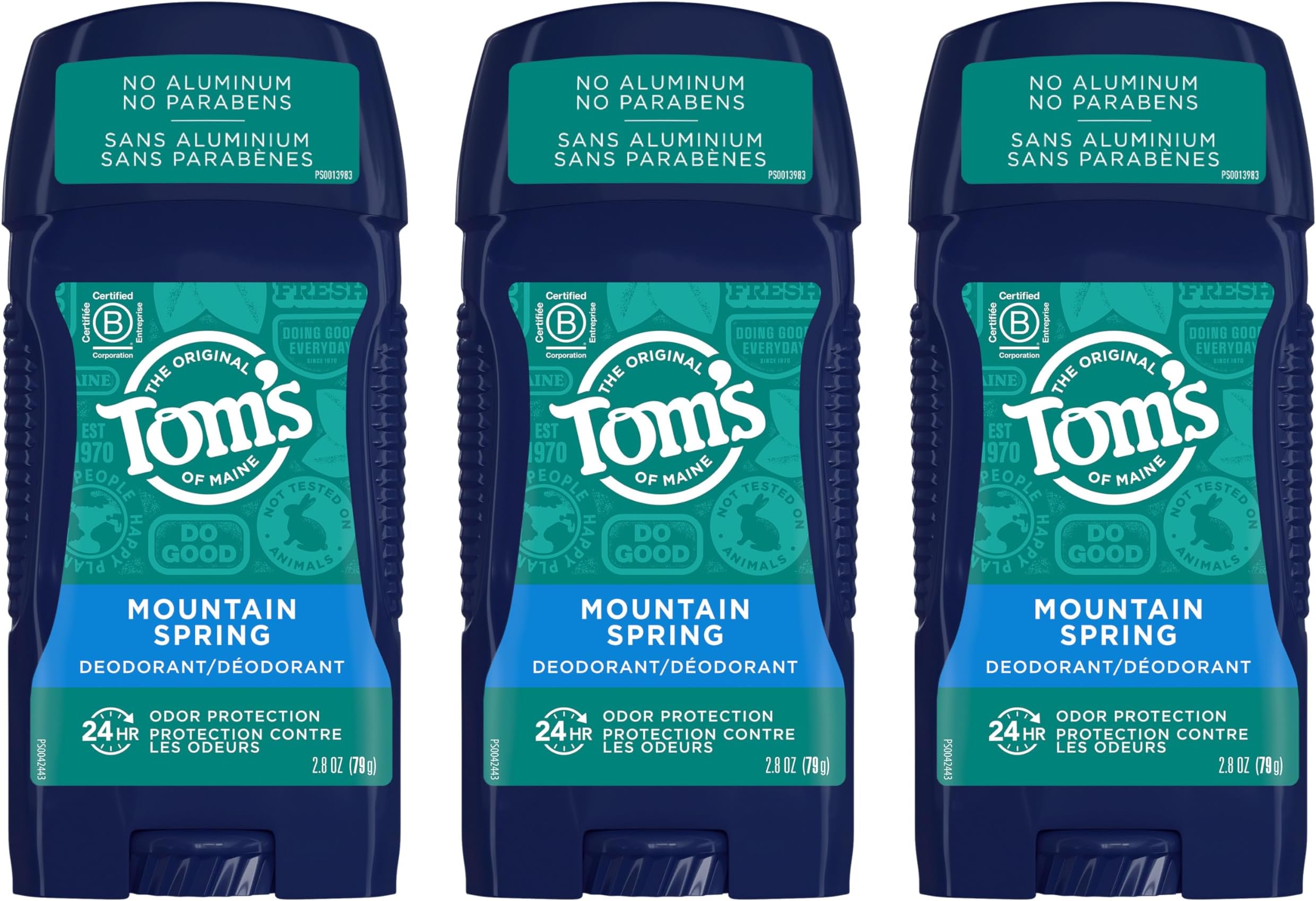 Tom's of Maine Long-Lasting Aluminum-Free Natural Deodorant for Men, Mountain Spring, 2.8 oz. 3-Pack (Packaging May Vary)