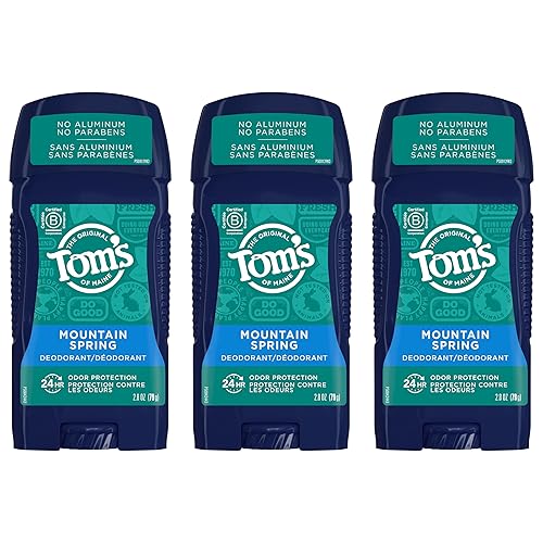 Toms of Maine Desodorante natural de larga duración sin aluminio para hombres primavera de montaña 28 onzas paquete de 3 el embalaje puede variar