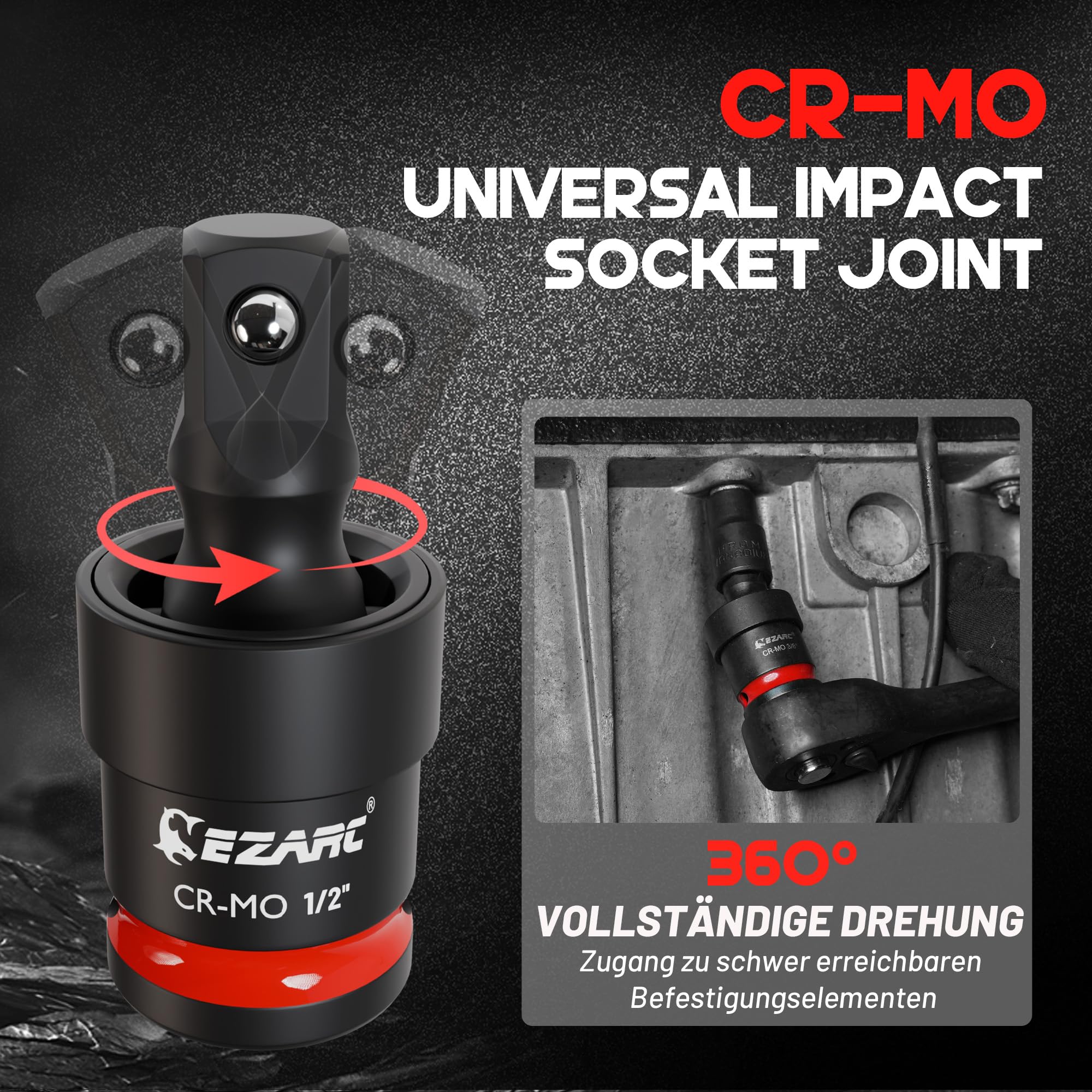 EZARC Stecknuss Adapter Set 21tlg, CR-V Verlängerungen, Kardangelenke | CR-V und CR-MO Stahl mit Manganphosphat, Reduzierstücke, 360° Kardangelenke, Impact Adapter, Lasergravur, XPE-Schaumeinlage