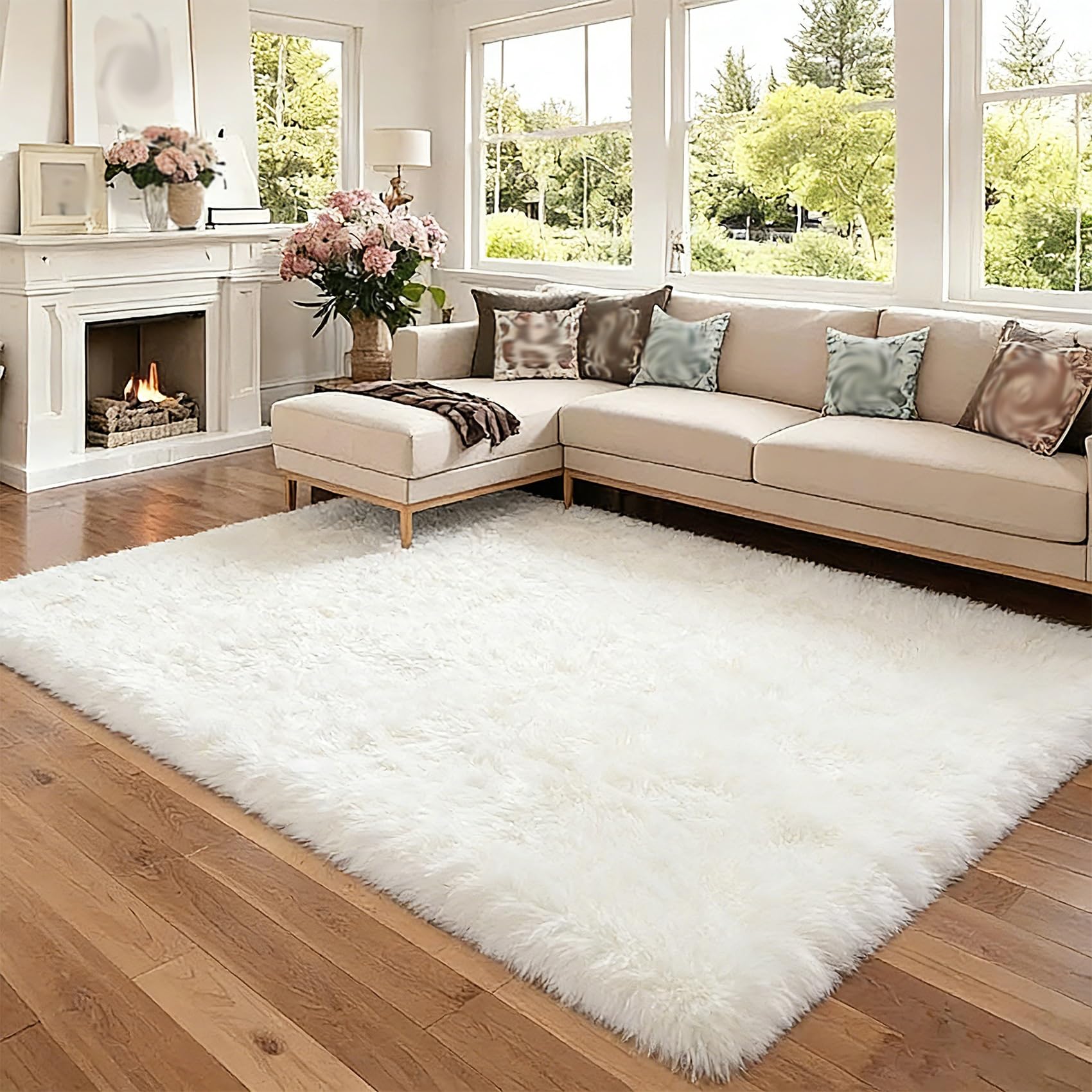 Tapis shaggy facile d'entretien en velours blanc haute densité