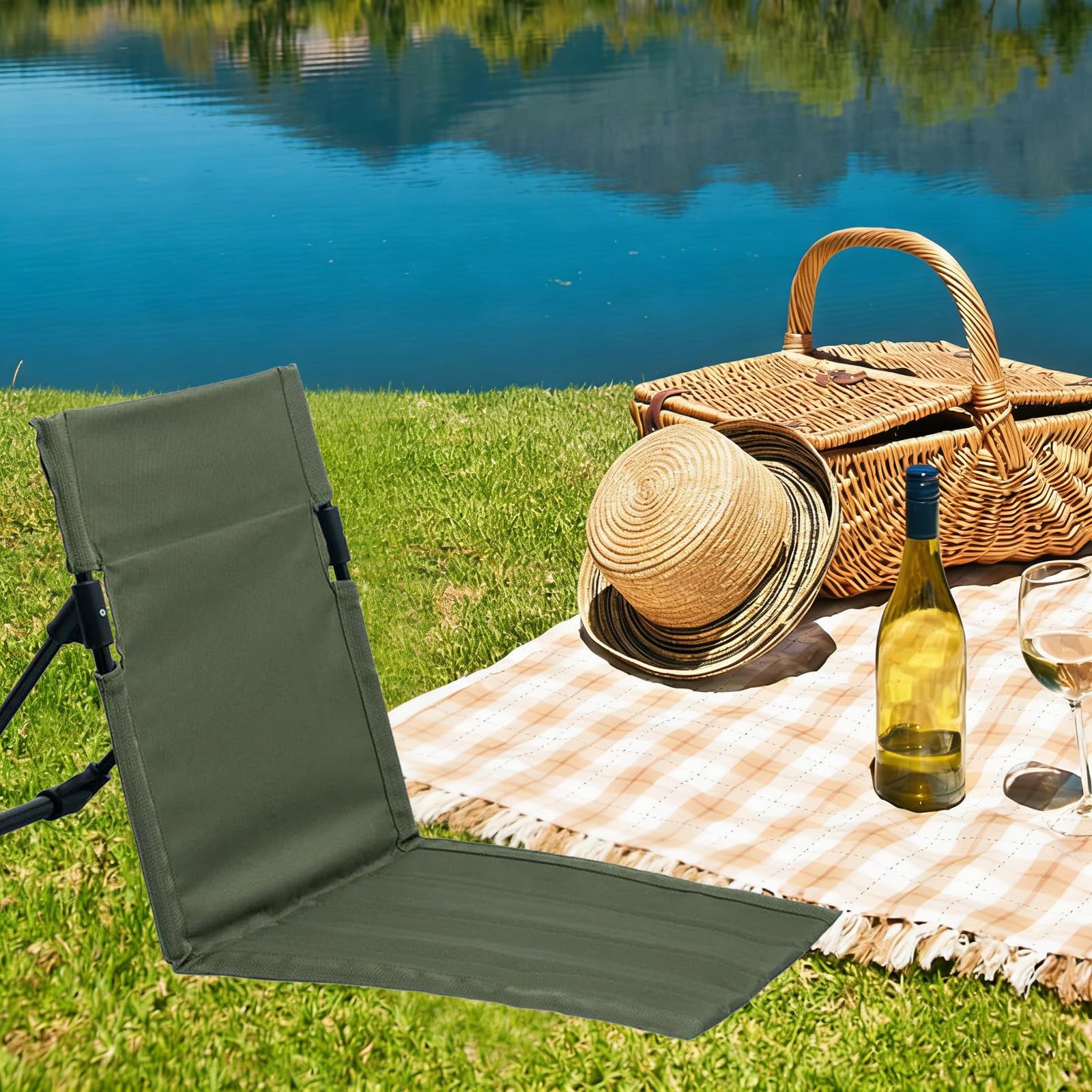 Silla de Suelo,Silla de Playa 38x39.5CM,Asiento de Estadio,Cojín Plegable,Playa con Respaldo,Sillas Jardín Exterior,Silla Playa Plegable,para Camping Piscina,Terraza o Jardín o Exterior