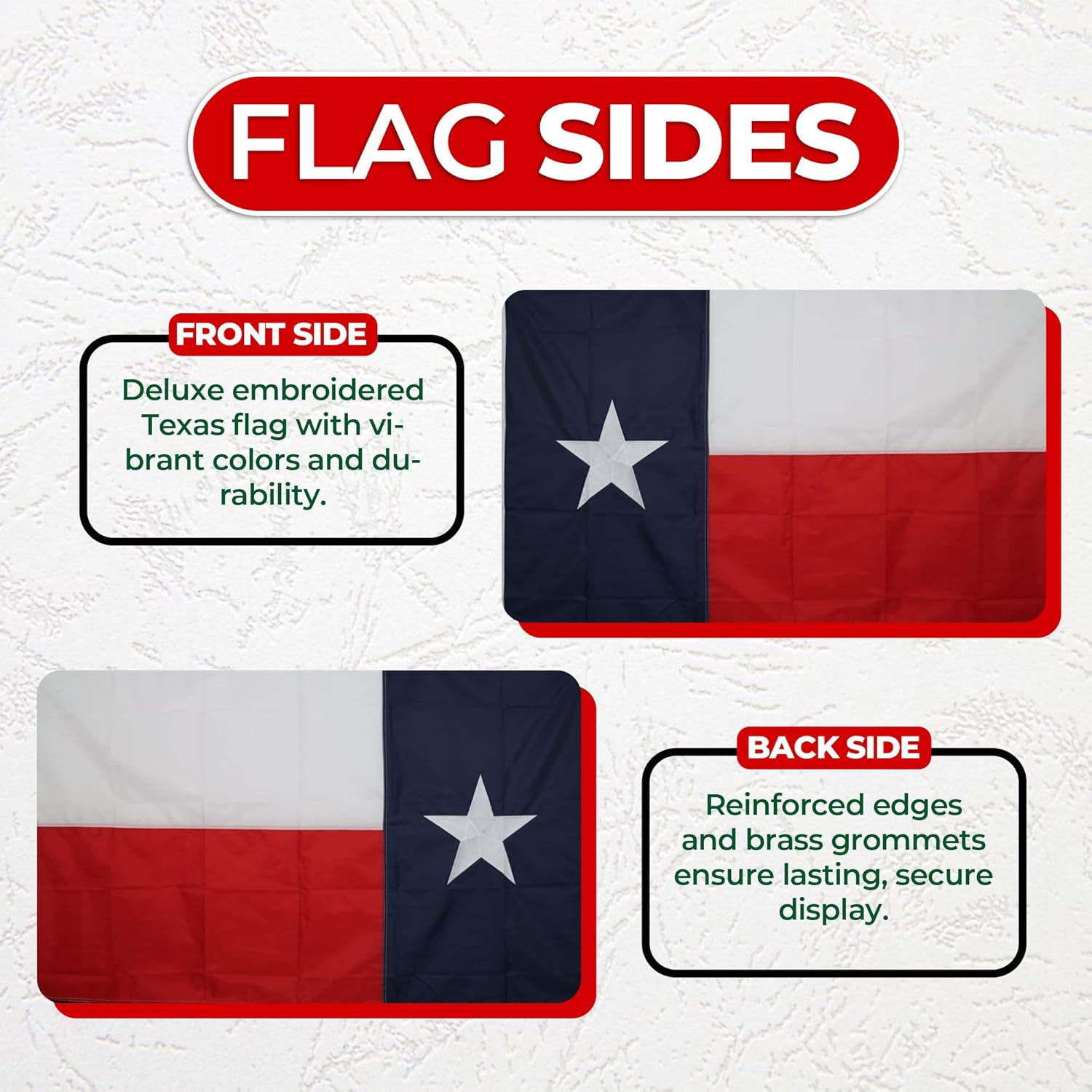 Texas State Flag 3x5 Ft Premium MADE IN USA Embroidered Sewn Heavy Duty 210D Polyester Flag, Vivid Color with Brass Grommets and 4 Stitch Hemming - Image 4