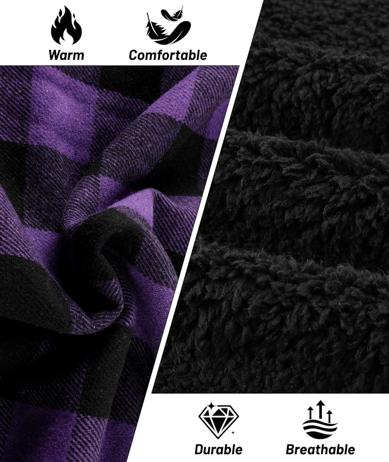 Little Beauty Men's Hoodie Zip Up Flannel Jacket for Men Warm Winter Plaid Sherpa Lined Jacket with Pocket