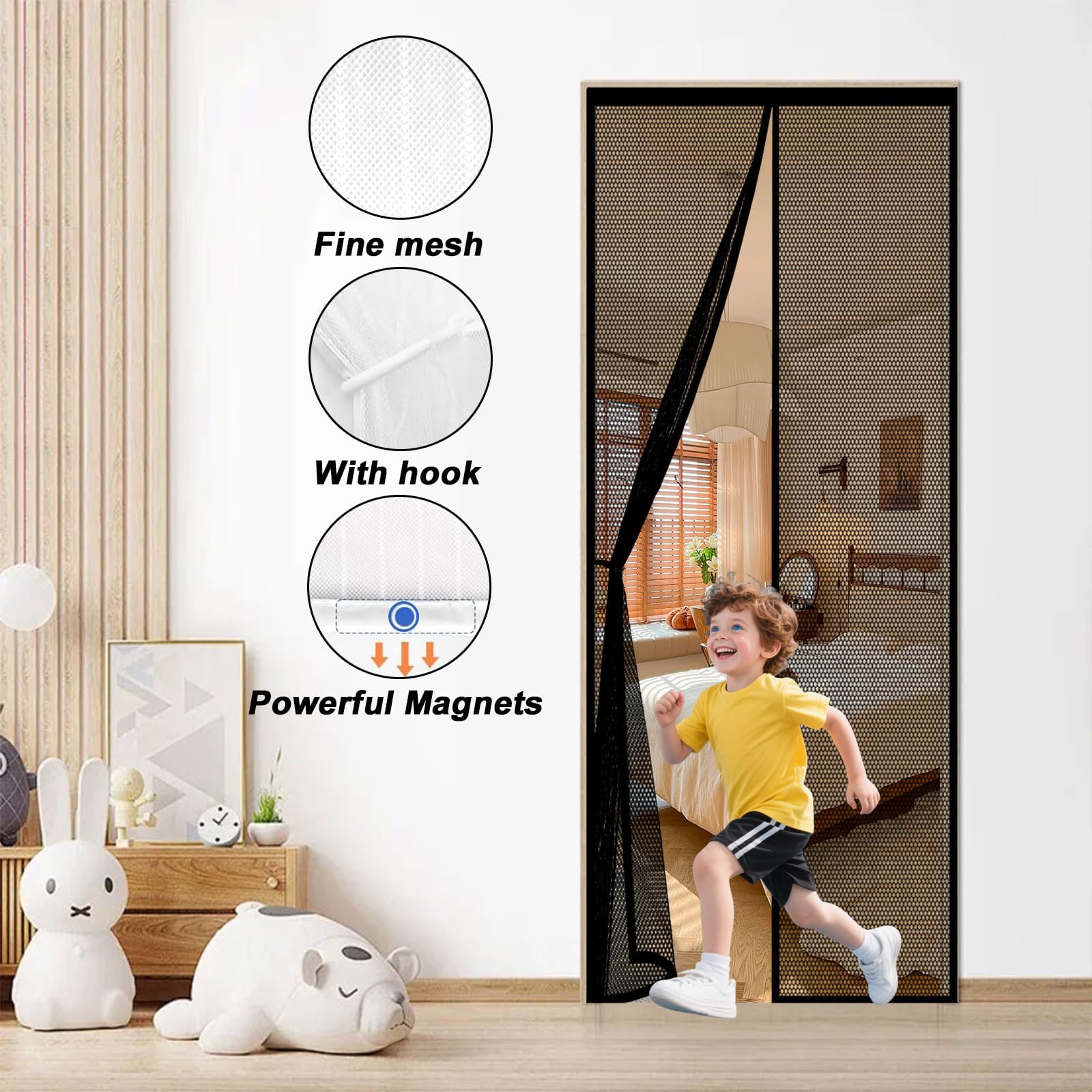 Zanzariera Magnetica per Porta 170 x 270 cm Rete Fine Anti Zanzarem, Facile da Installare Zanzariera Tenda Magnetica per Porte Finestre Balcone Soggiorno, Nero