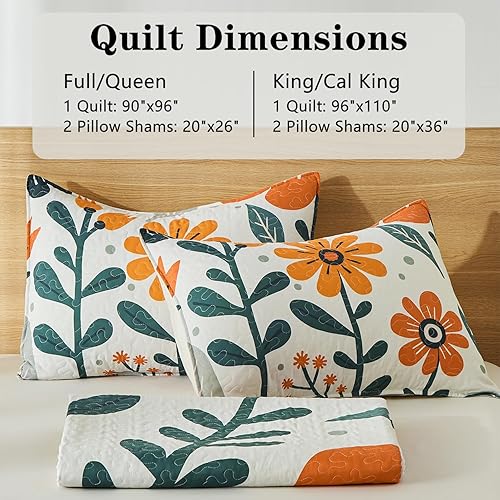 Miniatura 7 de Yogeneg Juego de ropa de cama Queen con patrón botánico blanco y naranja, beige, juego de edredón matrimonialqueen, colcha de verano ligera y suave