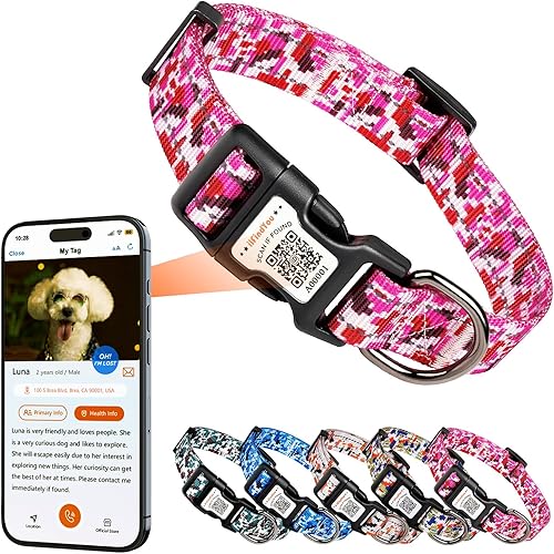 Collares reflectantes para perros medianos, de nailon suave, camuflaje, color rojo rosa, talla M