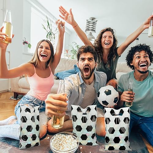 Miniatura 7 de Sinmoe 50 bolsas de golosinas de fútbol, bolsas de plástico para regalos de fiesta de fútbol, suministros de fiesta deportiva para decoraciones de