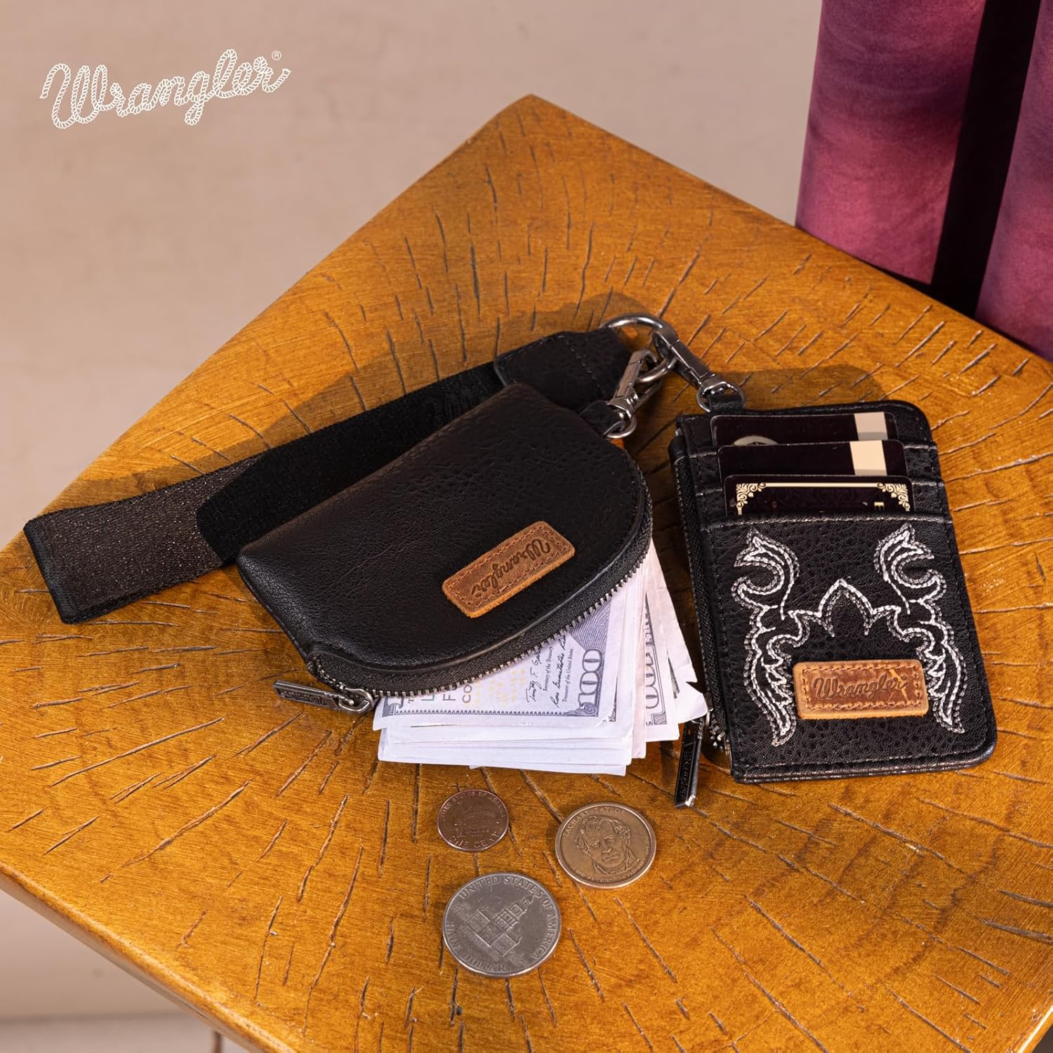 Montana WestxWrangler KeyChain Wristlet Wallets for Women Western Dual Pouch Wristlet Embroidered Boot Scroll Card Holder Wallet With Zipper - Image 7