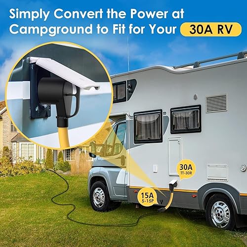 Miniatura 4 de Cable adaptador de caravana de 30 Amp a 15 Amp 110V, macho NEMA 5-15P a hembra TT-30R de alimentación eléctrica Dogbone con mango de agarre, listado
