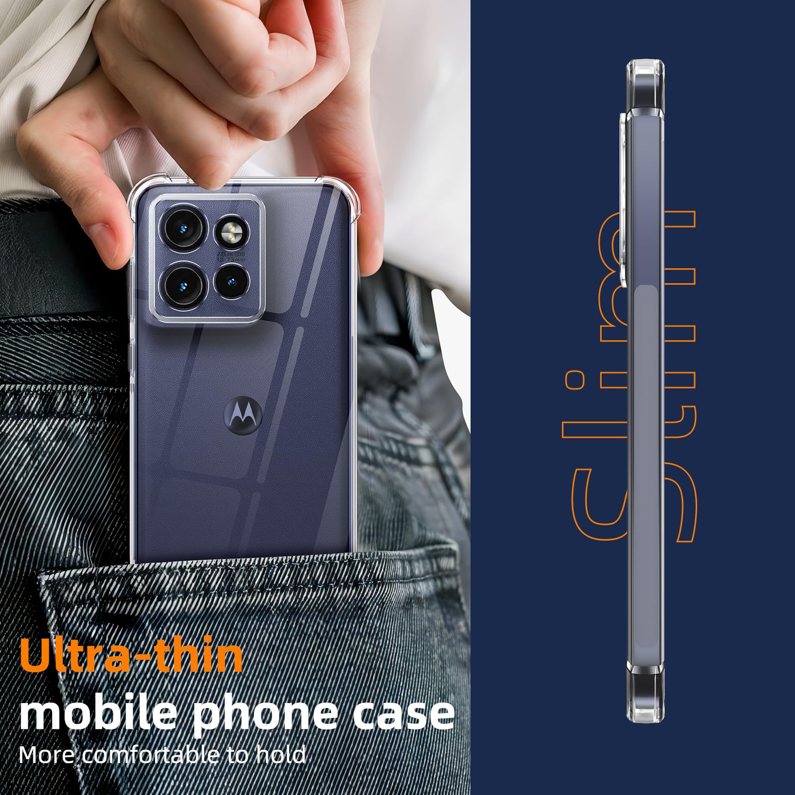 Phoona Cover per Motorola Moto Edge 60 Neo 5G / Edge 50 Neo 5G Custodia con 2 Pezzi Pellicola Vetro Temperato,Ultra Sottile Trasparente Silicone Protettiva Case Sottile Morbida Antiurto Cover