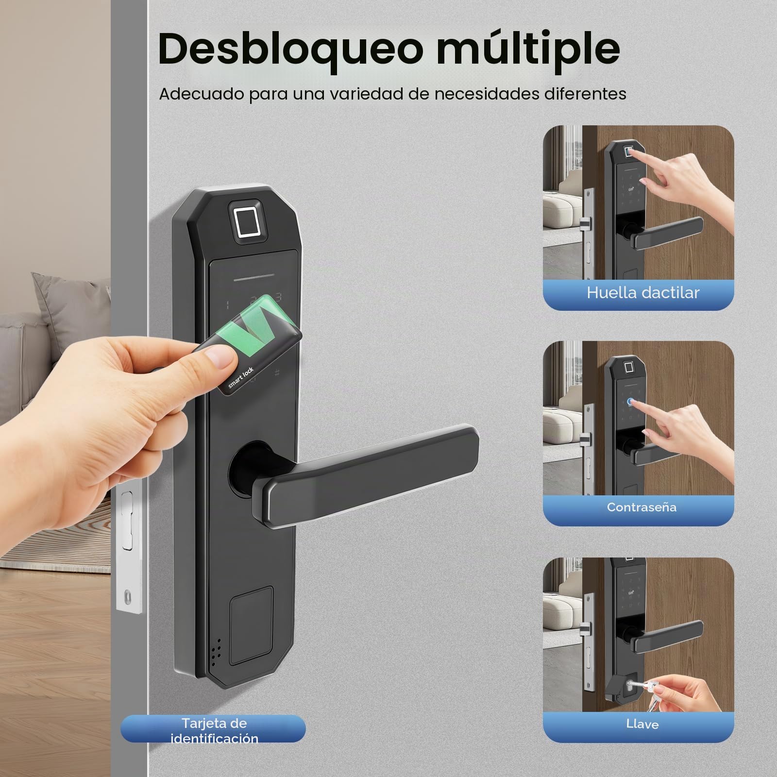 Cerradura de puerta con huella dactilar en negro, cerradura electrónica con huella dactilar, cerradura inteligente táctil, con huella dactilar y entrada por teclado, para apartamentos, hoteles