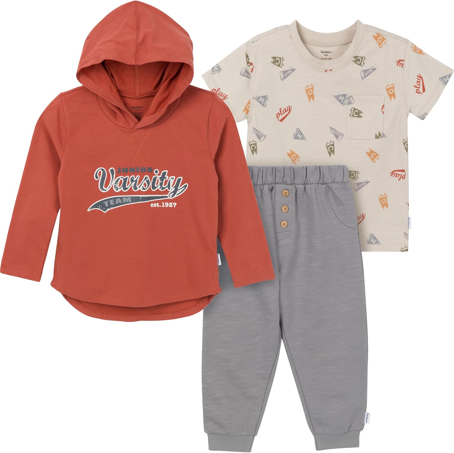 Gerber Baby & Toddler Boys Boys 3 Piece Top, Hooded Top and Jogger Set