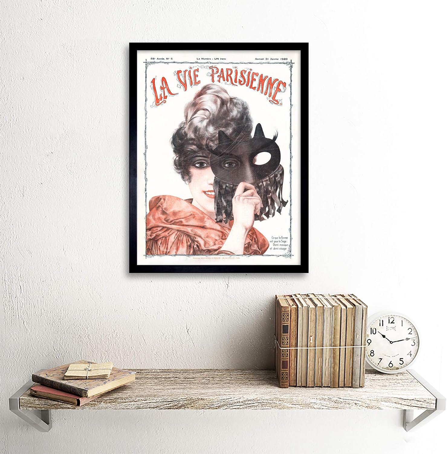 Artery8 La Vie Parisienne Half Mask Wise Woman Magazine Cover Art Print Framed Poster Wall Decor 12x16 inch