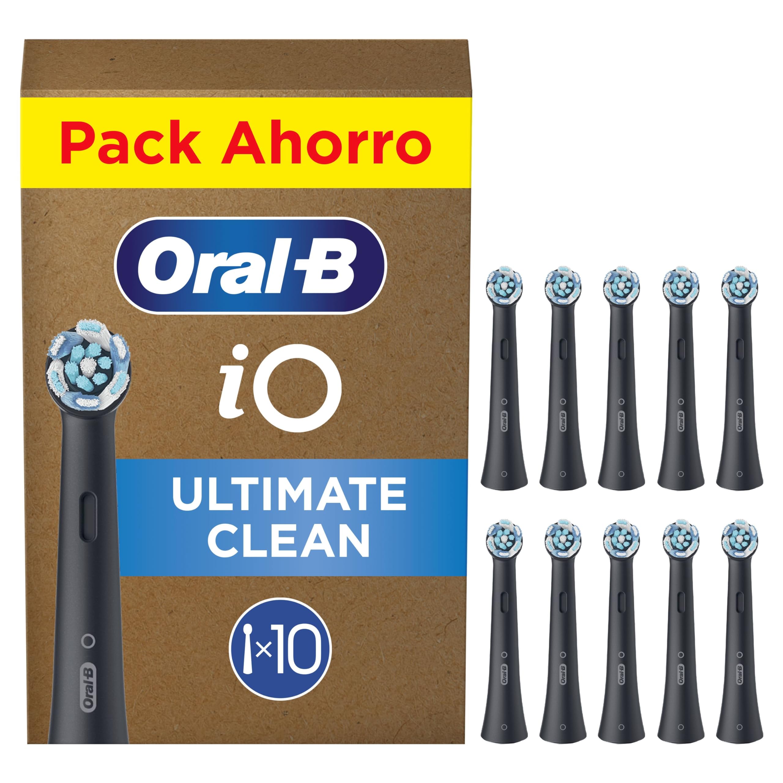 Oral-B Series iO Ultimate Clean Cabezales De Recambio Originales, Pack de 10 Recambios Negros Para Cepillos De Dientes Eléctricos Oral-B iO, Eliminación Profunda De La Placa Bacteriana