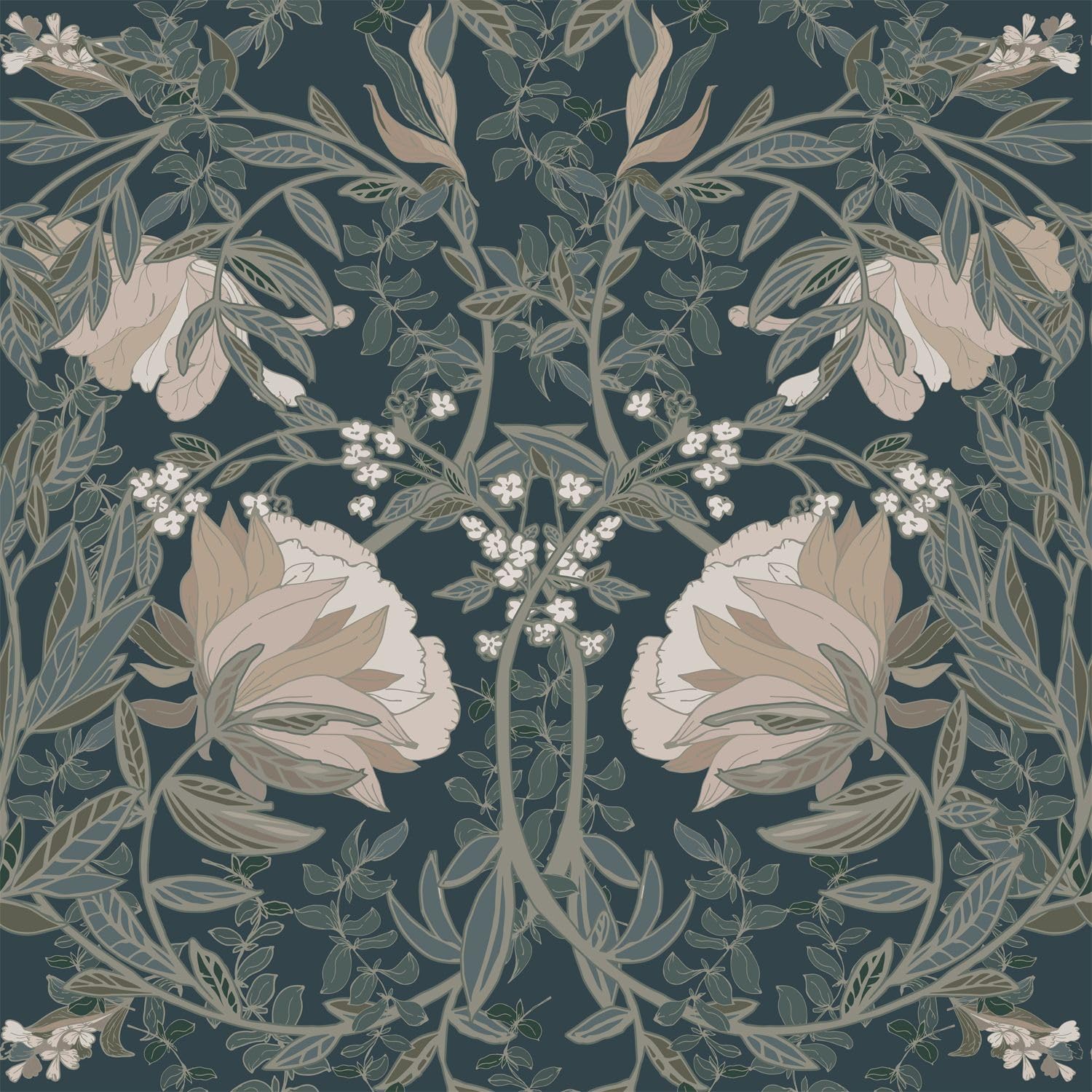 Esta Home Tapete Blumenmuster im Jugendstil Dunkelblau 53 cm x 10.05 m