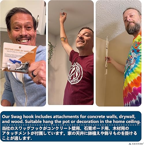 Miniatura 2 de NACETURE Ganchos grandes para colgar plantas, ganchos de techo para plantas colgantes, ganchos de techo resistentes para colgar luz, gancho de araña