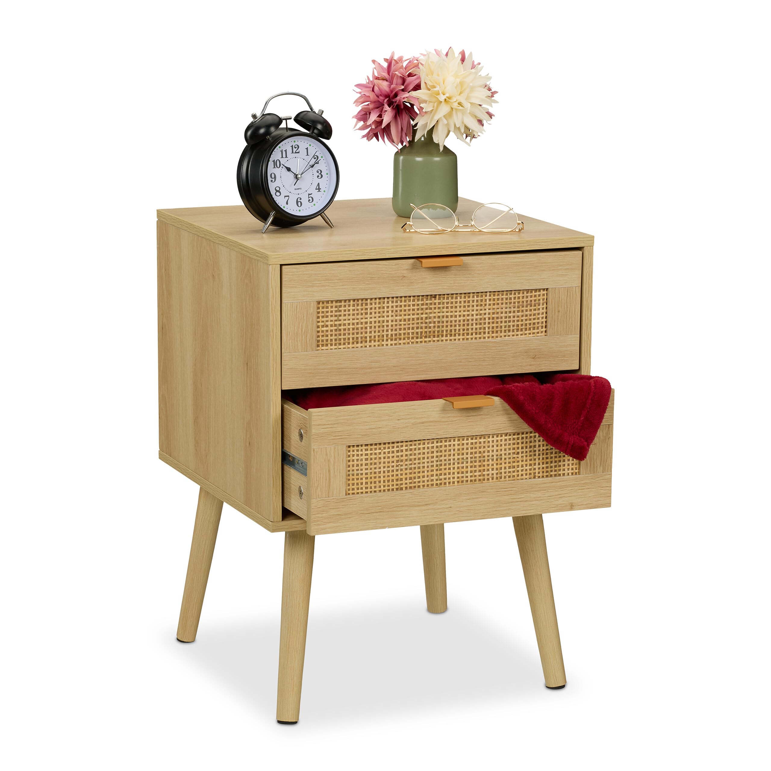 Relaxdays Stolik nocny, dwie pojemne szuflady, wys. x szer. x gł.: ok. 55 x 40 x 41,5 cm, do sypialni, natury
