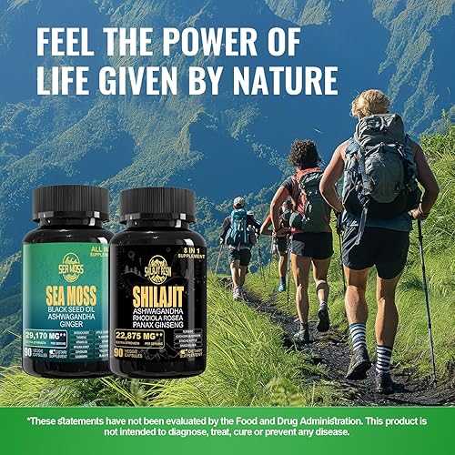 Miniatura 6 de Geloo Paquete de suplemento de superalimento  90 cápsulas de musgo marino (musgo marino, aceite de semilla negra) y 90 cápsulas puras de Shilajit