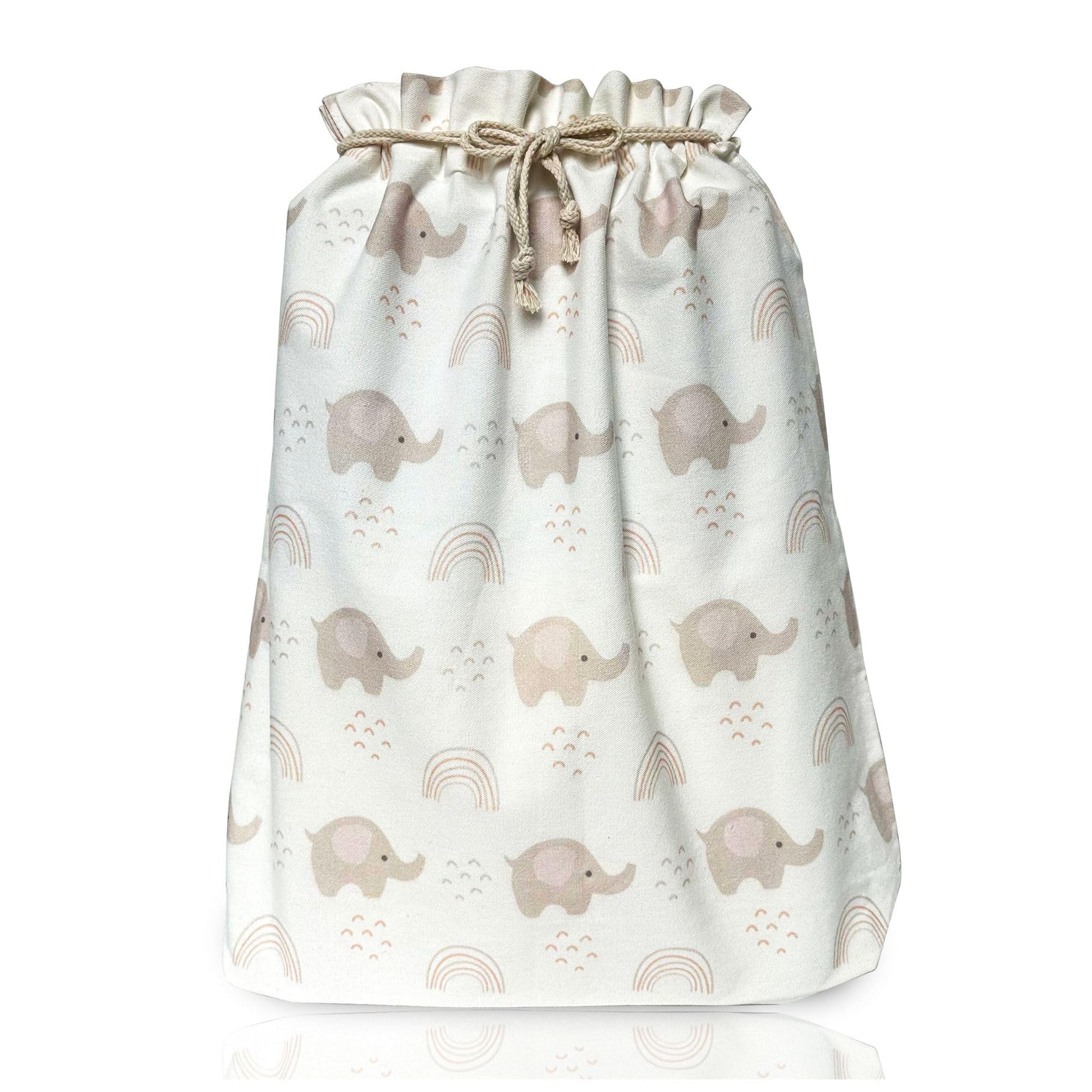 Torby na prezenty ze sznurkiem do zbierania i węzłów, płótno premium, 56 cm, bardzo duże | tkanina wielokrotnego użytku na baby shower lub urodziny | XL słoń różowy płaski spód