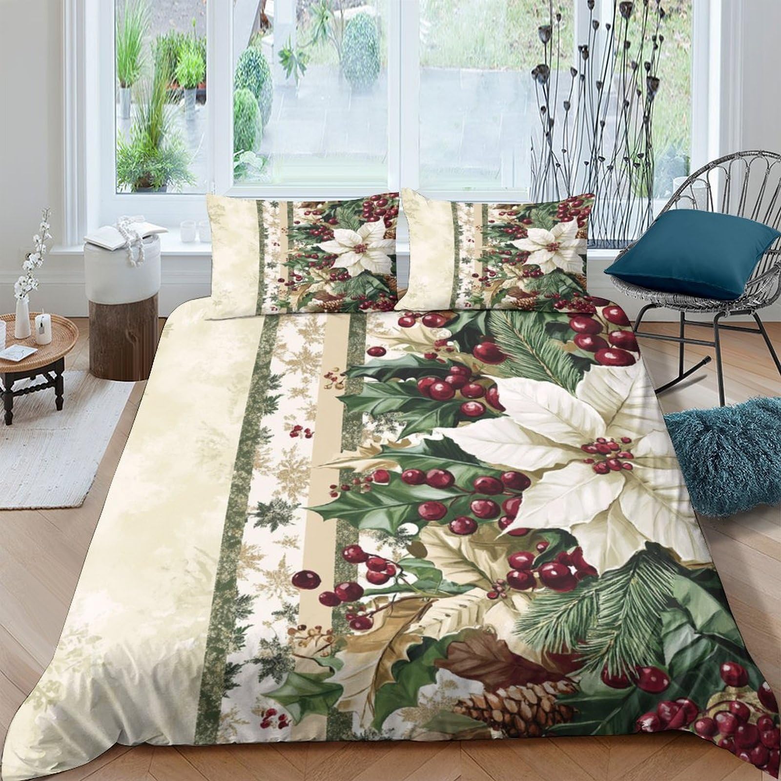 Ctjqhvkz Style-1 3D Printed Christmas Floral Fitted Sheet Microfiber Soft Breathable Pinecone Bed Cover For Bedroom Guest Room Decor Single（135X200cm）