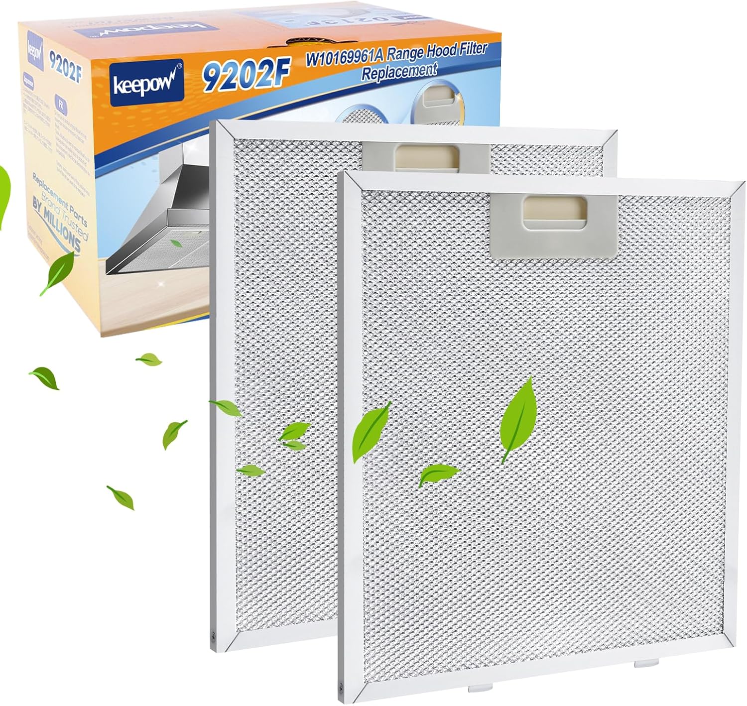 KEEPOW W10169961A Range Hood Filter Replacement Compatible with Whirlpool, Ikea, Kitchen Aid, Jenn Air, Updated 5-Layer Aluminum Mesh Grease Range Hood Filter, 2 Pack