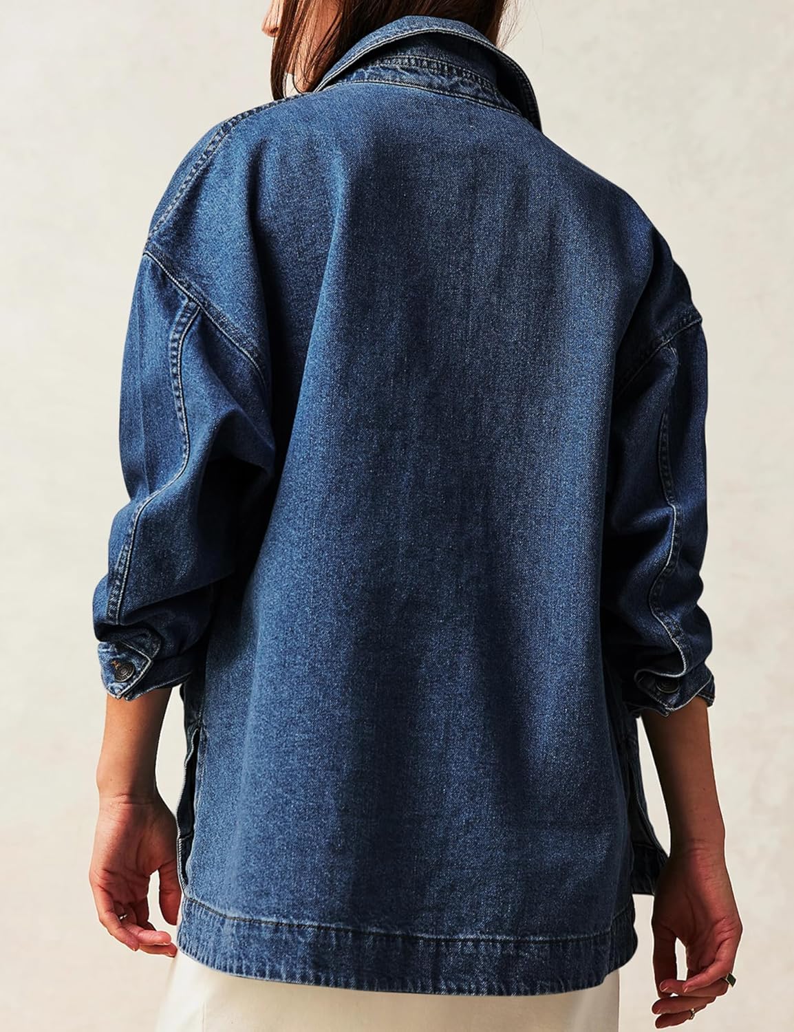 Jean Jacket for Women Oversized Shacket Denim Jacket Trendy Fall Outfits 2025 Split Button Down Boyfriend Shirts - Image 4