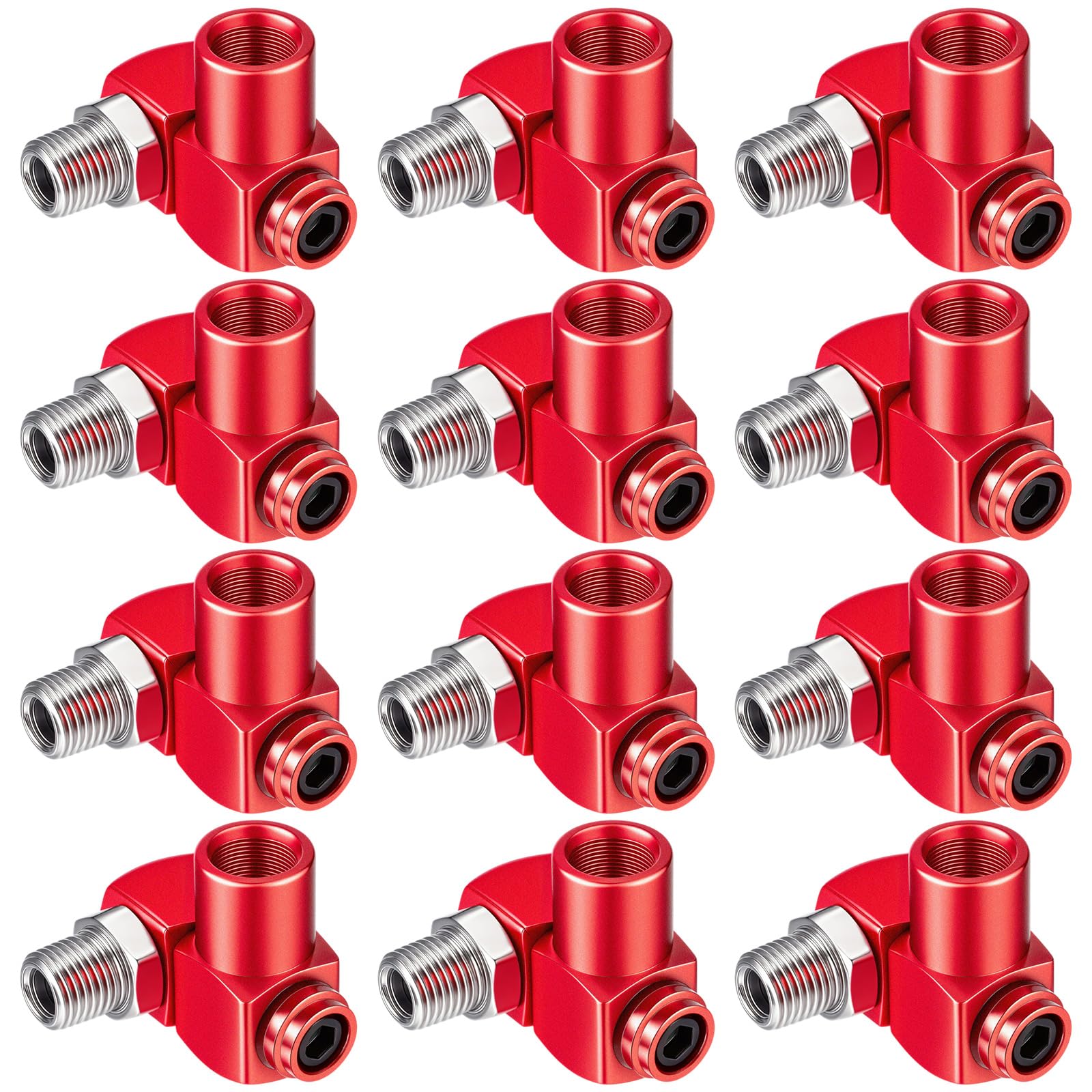 12 Packs 1/4 Inch NPT 360 Degree Swivel Air Hose Connectors, Industrial Air Hose Fittings and Portable Compressor Tool Fittings (Red)