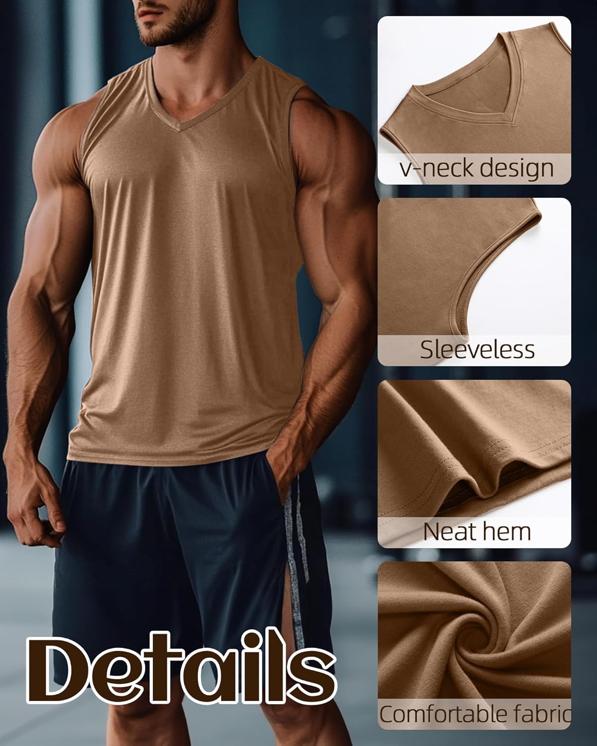 Ficerd 3 Pack Men's Big and Tall Workout Tank Tops, V Neck Sleeveless Gym Muscle T-Shirts Athletic Tee Summer Vest Top - Image 5