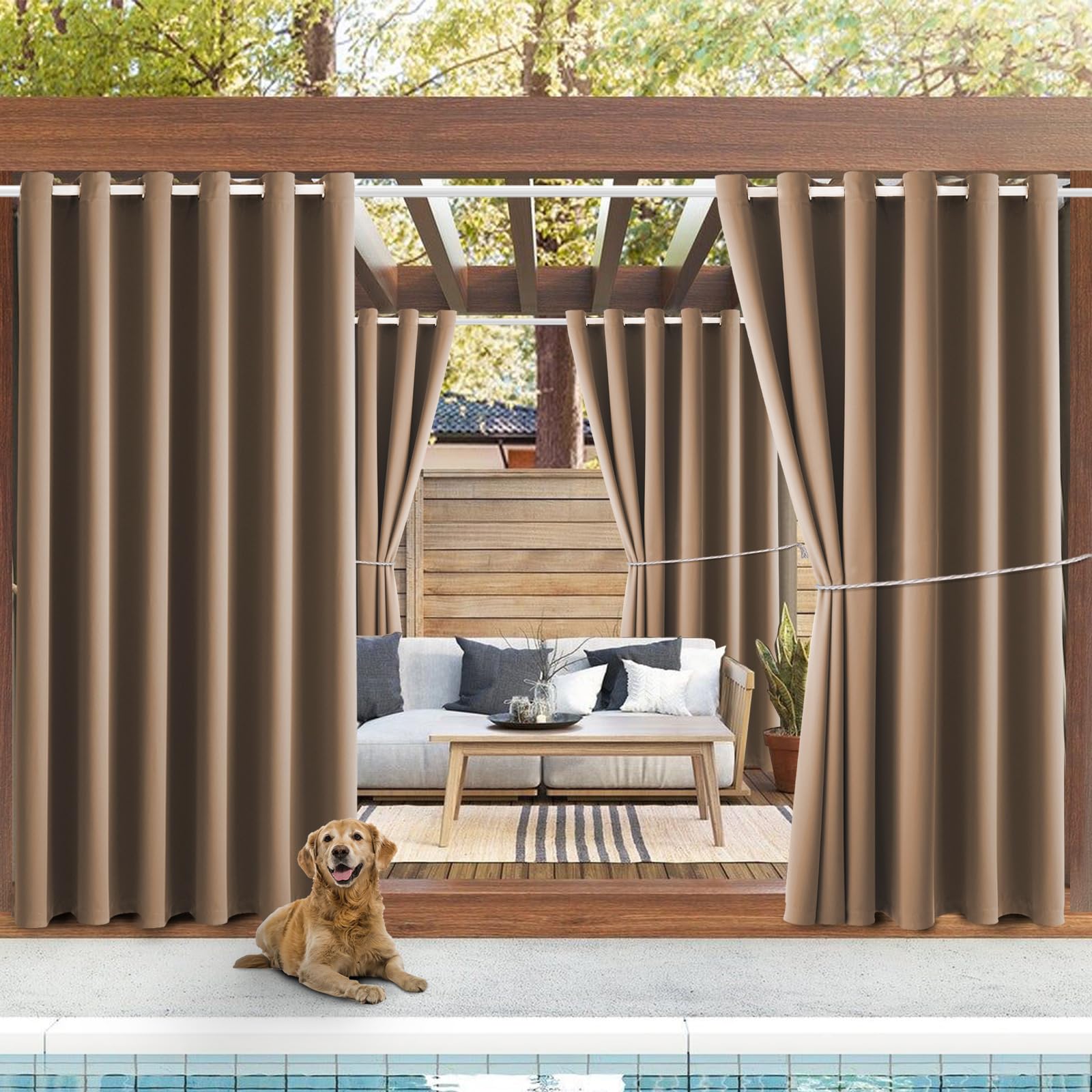 (Incomplete, only 1 panel ) Waterproof Outdoor Curtain W84 x L84 - Grommet Top Sunlight Blocking Window Treatment Drapes Blackout Curtains for Home Bedroom Living Room Outdoor Patio Porch Gazebo (Camel Brown, 2 Panels)