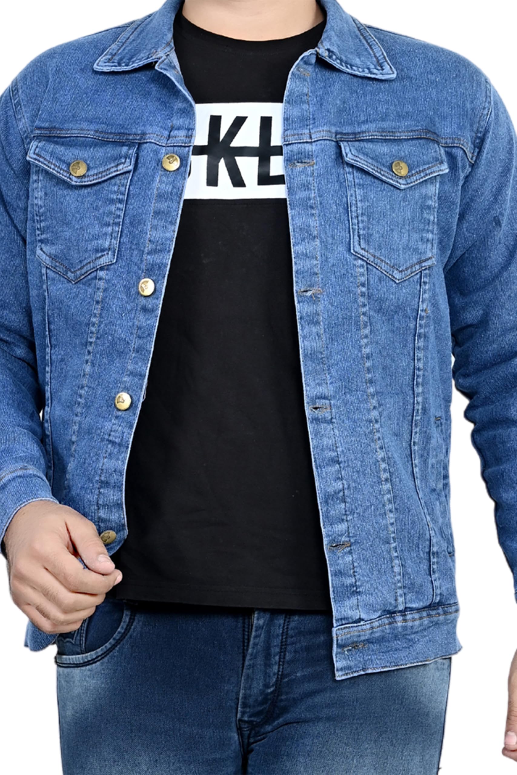 Classic Denim Jacket, Medium Wash Blue, Button Front, Long Sleeve-picture-28