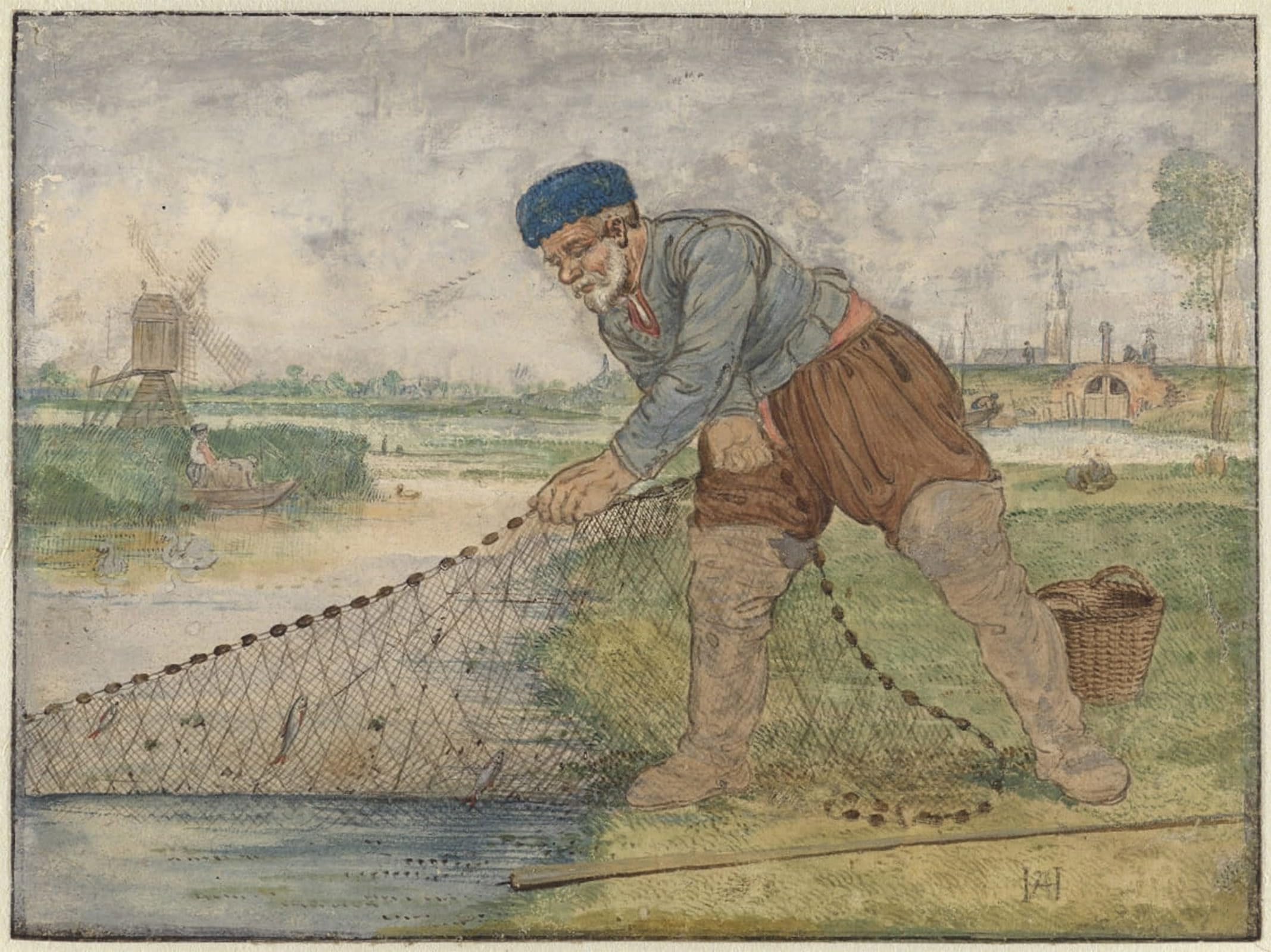 ARTXLXXBN Famous Painting Canvas Artwork Graffiti Print a Fisherman Hauling in His Net by Hendrick Avercamp Portrait Canvas Image for Home Decor 60x90cm