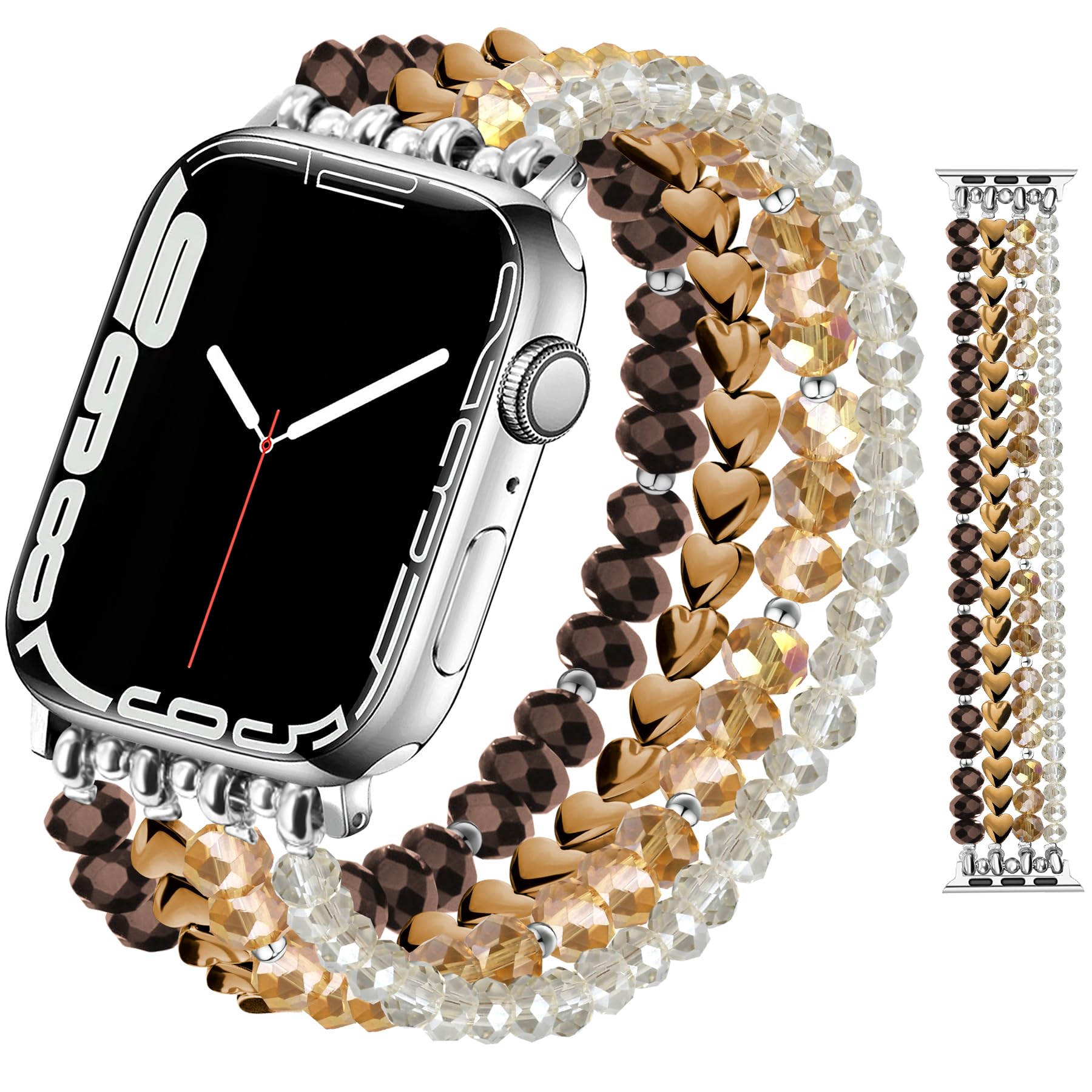 JR.DM Bracelet à perles compatible avec Apple Watch 44 mm, 42 mm, 45 mm, Series 9/8/7/SE/6/5/4/3/2/1, bracelet de rechange extensible fait à la main pour femmes et filles (café)