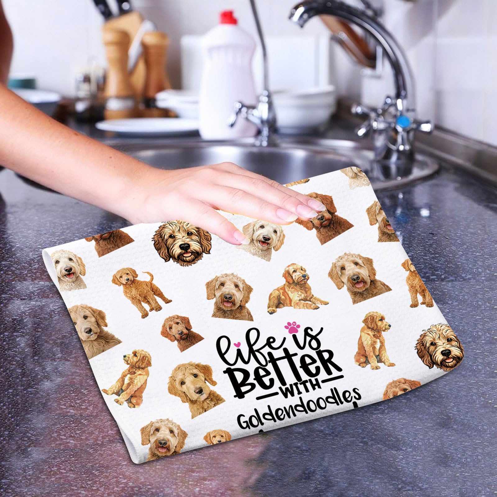 Lustige Hunde-Handtücher Mit Gold-Kritzelei – Weiche Küchentücher Für Herbst, Weihnachten & Als Deko