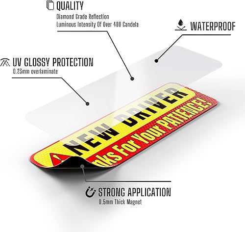 Miniatura 4 de Letreros adhesivos con imán para automóvil para conductor  Imanes esenciales para conductor estudiante  Paquete de 3, 12 x 4 pulgadas  Amarillo