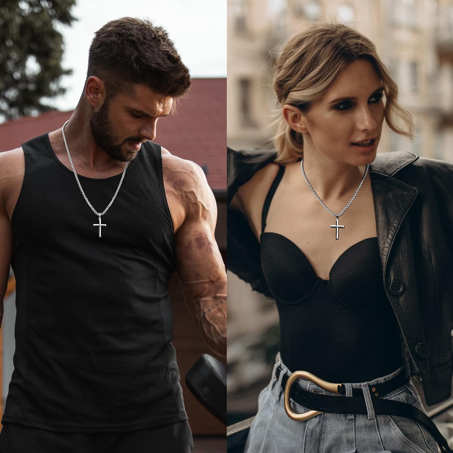 925 Sterling Silver Cross Necklace for Men Women with 4mm Durable Stainless Steel Rolo Chain Necklace 18K White Gold Plated Cross Pendant Necklace Jewelry 16-26 Inches - Image 2