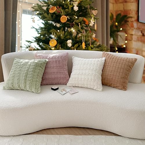 Fundas de almohada de piel sintética suaves y esponjosas para sofá, cama, 18 x 18 pulgadas