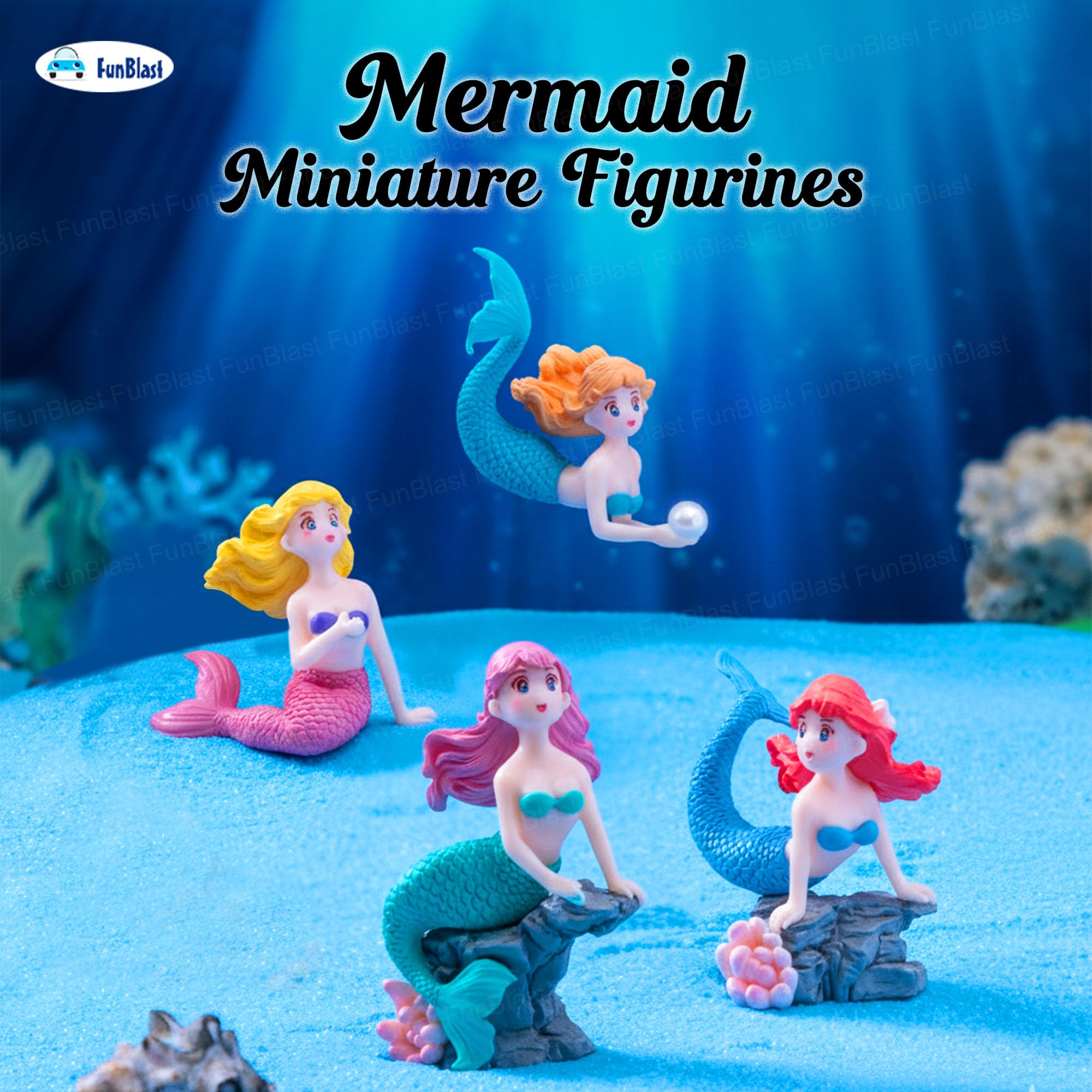FunBlast Mermaid Miniature Toy Figures – Set of 4 Colorful Mini Mermaid Figurines for Kids, Aquarium Decoration, Fairy Garden, Birthday Cake Topper, Home & Table Décor 2