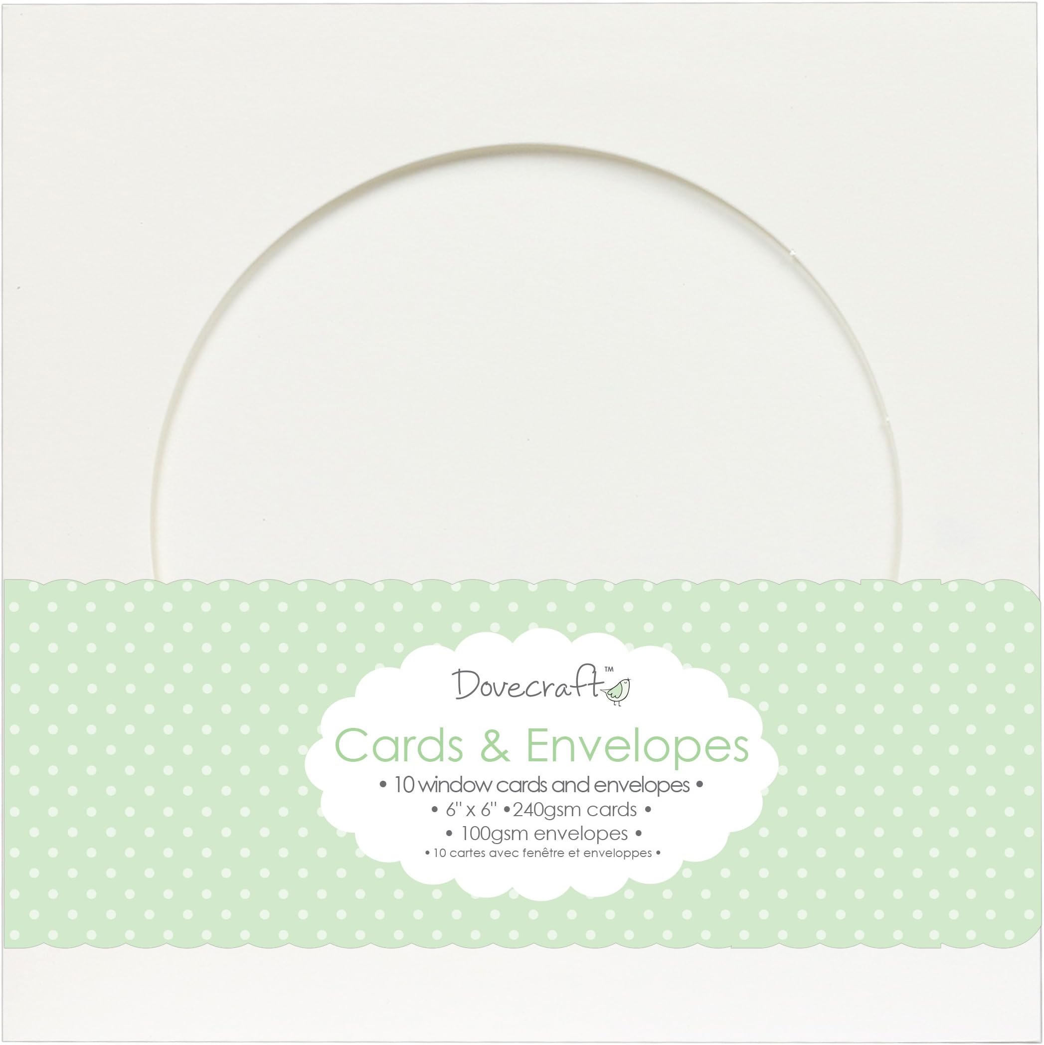 Trimcraft DCCE012 Dove Craft Cards with Envelopes x 6-inch Circle Window, Acrylic, Multicoloured, 6.99 x 6.99 x 0.31 cm