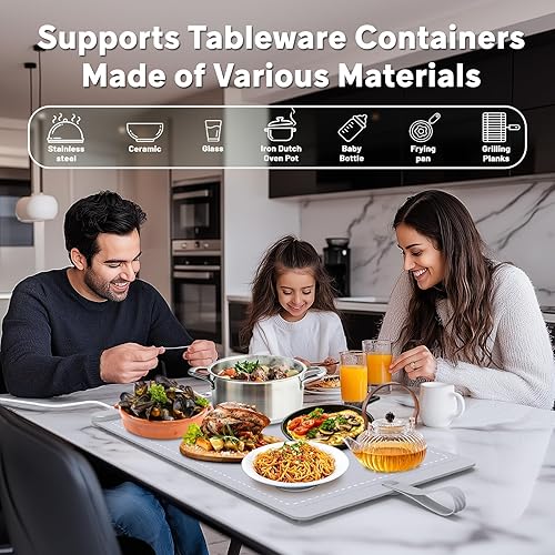 Miniatura 4 de WochiTV - Bandeja de calentamiento eléctrica con control de temperatura de 6 niveles y temporizador de 6 horas, calentador de alimentos extra