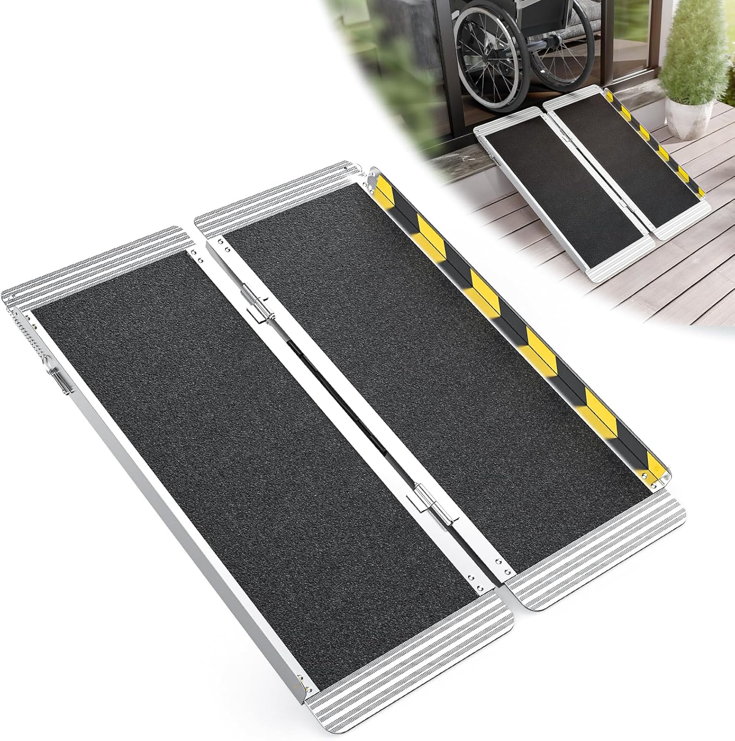 3 Feet Portable Wheelchair Ramp, 600 LBS Capacity Folding Aluminum Threshold Ramp with Anti-Slip Surface, Mobility Access Handicap Ramp for Home Steps, Doorway, Stairs, Doorways, Scooter 3FT