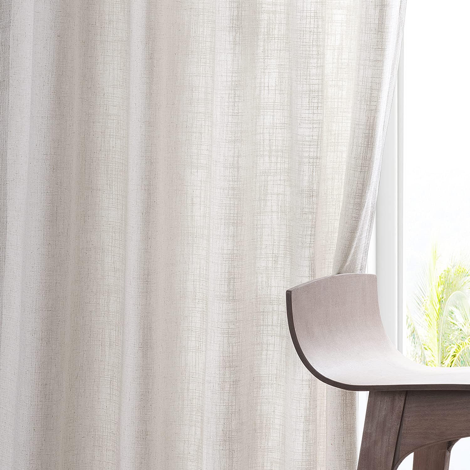 HPD HALF PRICE DRAPES Belgian Heavy Faux Linen Light Filtering Curtains for Bedroom 108 Inches Long (1 Panel) - Rod Pocket Window Curtains for Living Room Home Decor - 50 X 108, Warm Off-White