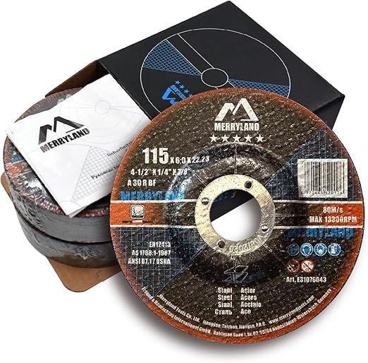 Merryland Grinding Wheel 4 1/2 inch for Angle Grinder, Metal 4.5 X 1/4 X 7/8 Grinding Wheel 10 Pack, for Iron Steel INOX Grind, Expert-Line E31076043