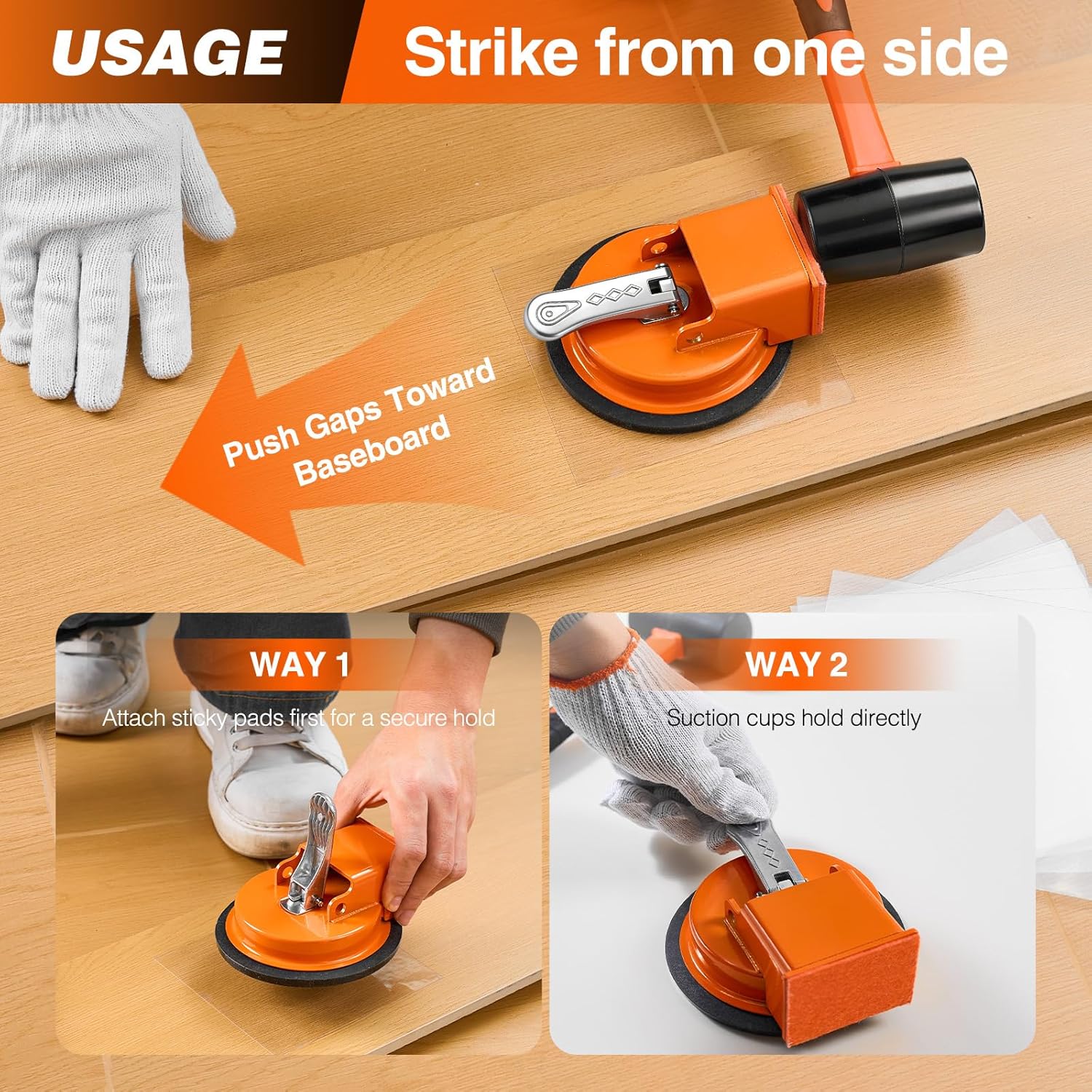 Saker Floor Gap Fixer Tool with Mallet,Laminate Floor Gap Repair Tool,Suction Cup Lifter,Floor Gap Repair Kit,for Floating Wood Floors and Moving Glasses with Sticky Pads and Gloves