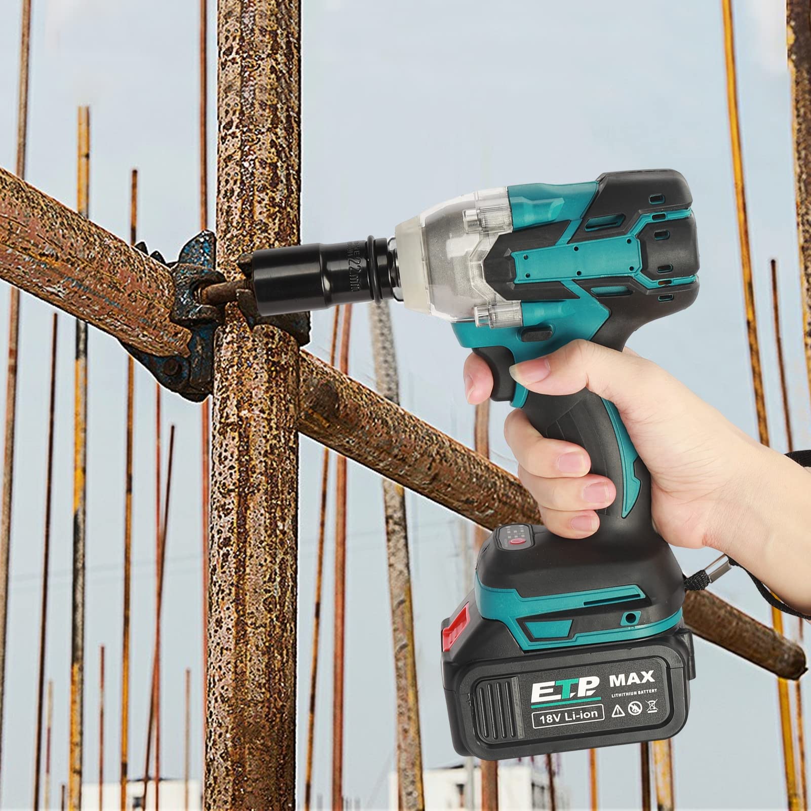 Amazon.com: 無繩衝擊扳手,1/2 英吋(約1.2 公分)無刷扳手,附18V 無刷[ 3000 RPM]馬達13000 mAh 電動扳手[6  個插座] 高扭力動力衝擊扳手適用於汽車家庭