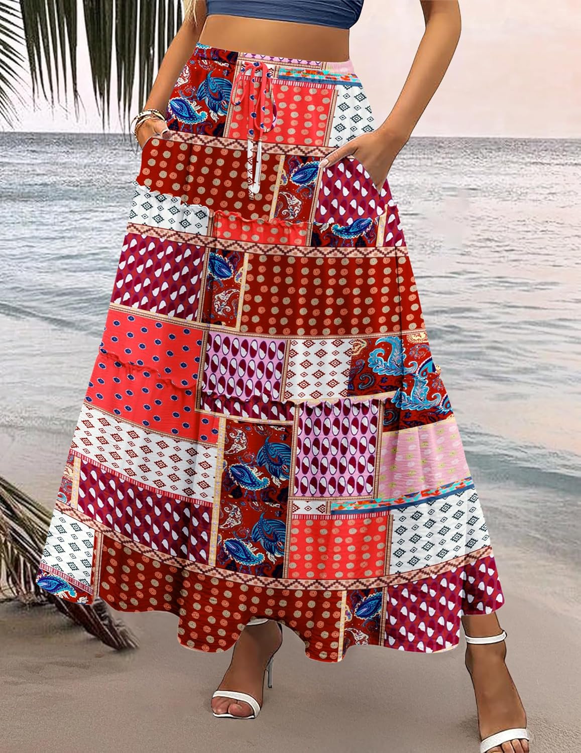 Zeagoo Womens Casual Maxi Skirts for Women 2026 High Waist Boho Skirts Floral Printed Long Flowy Skirt with Pockets - Image 3