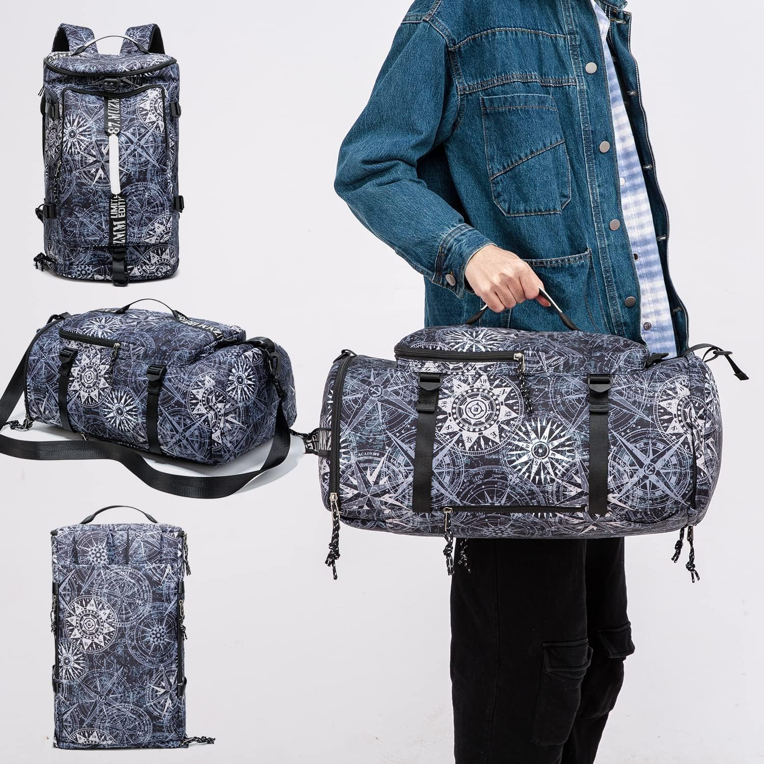 Gym Duffle Bag Waterproof black Laptop Backpack Suitable for Hiking, Fishing, Travel 40L Large Capacity Trendy Cool Lightweight Backpack for Men and Women - Image 7