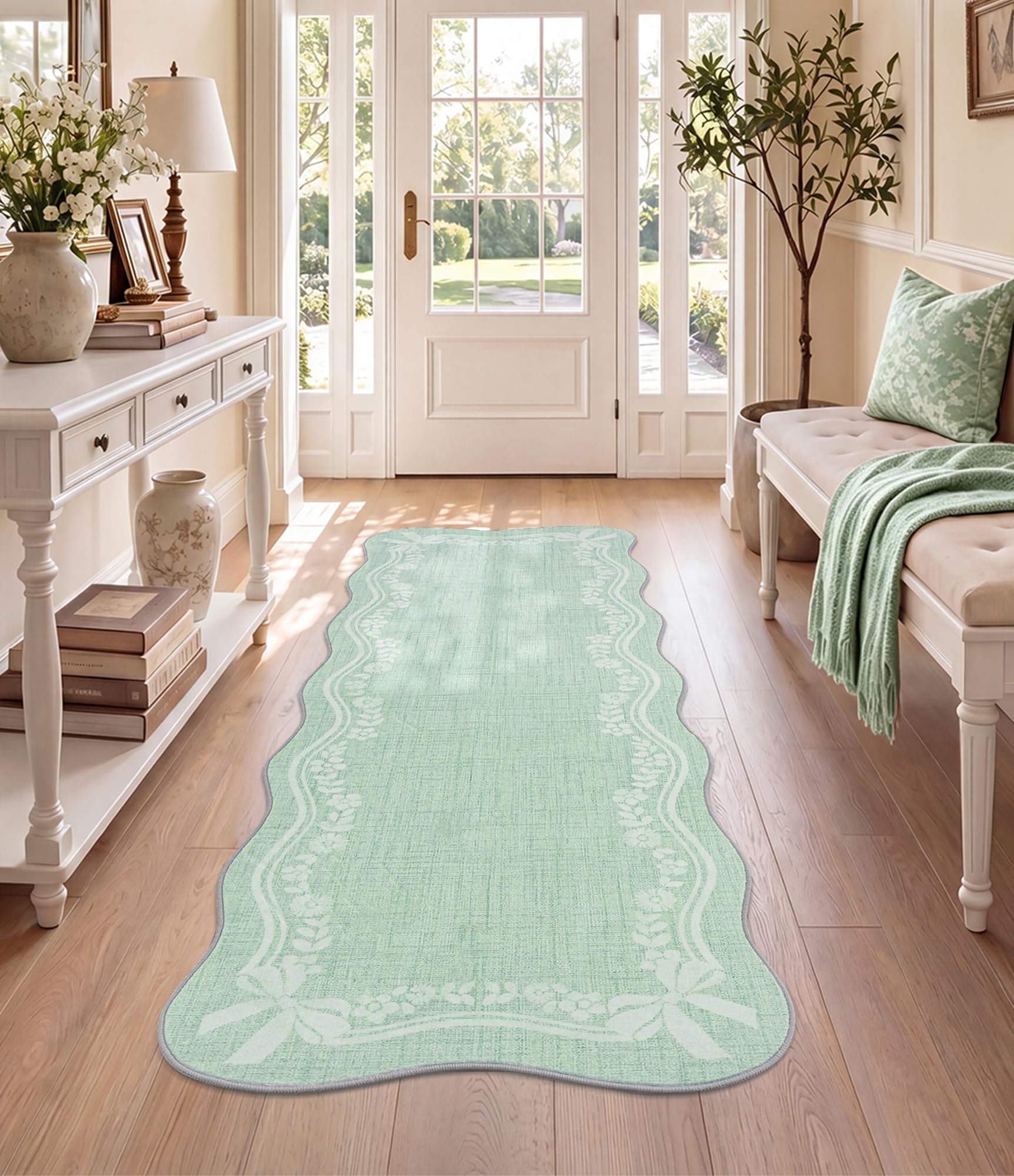 YIHOUSE 2x6 Hallway Runner Rug Sage Green Bow Nursery Rug,Girls Bedroom Rug
