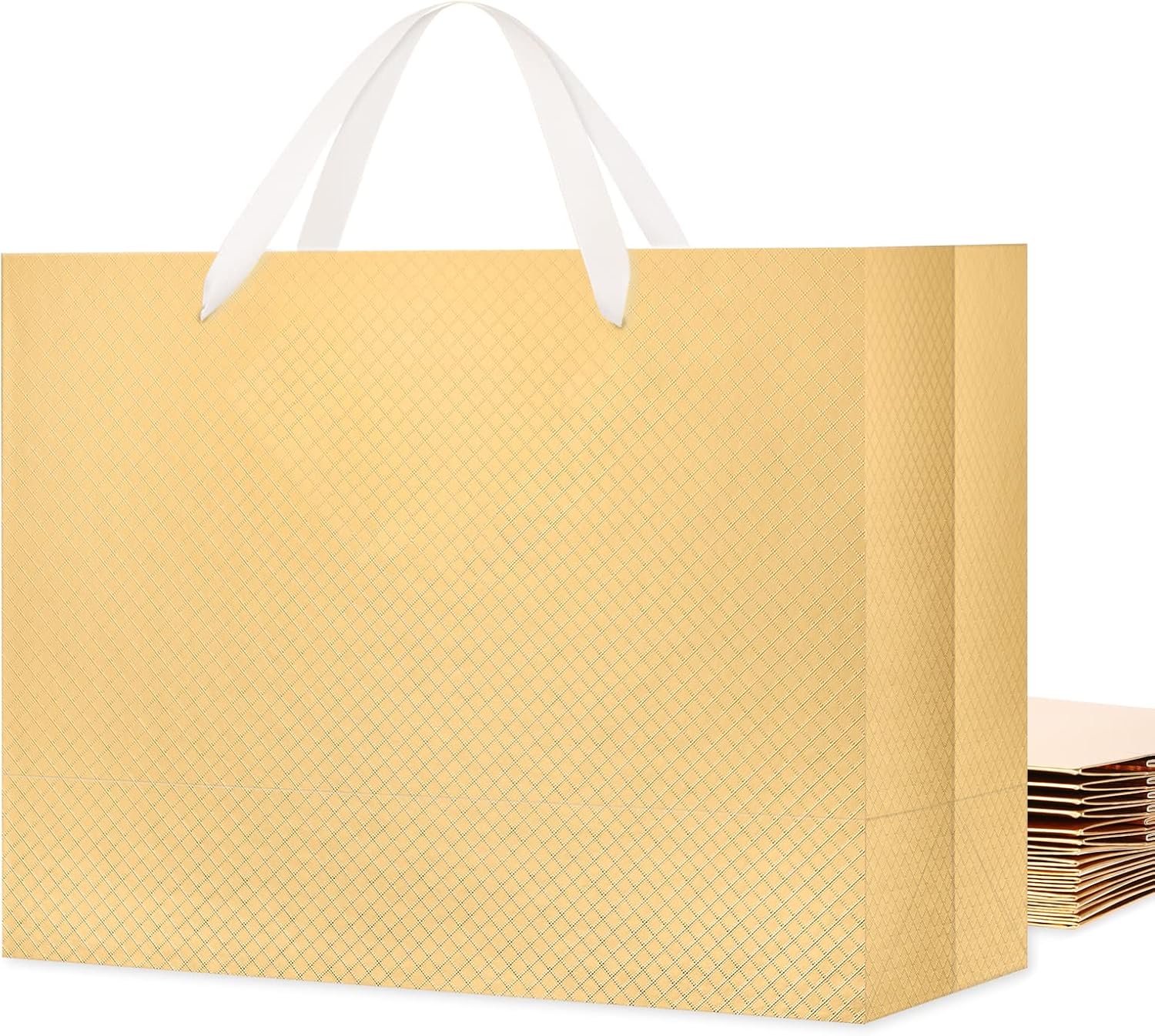 PACKHOME 12 Extra Large Gift Bags 16x6x12 Inches, Gold Premium Gift Bags with Handles for Gift Giving (Matte Gold with Lattice Texture)