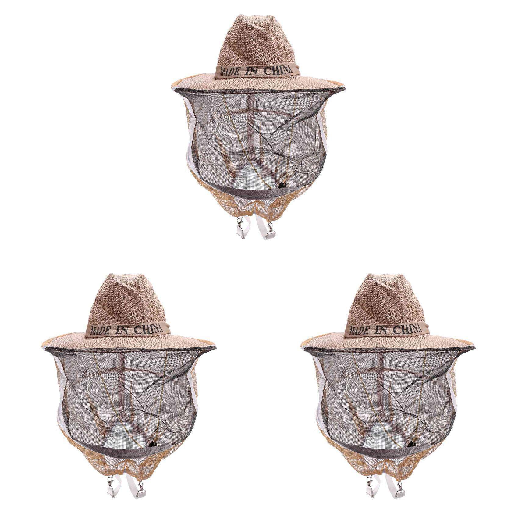 Jnchdghwa Light Brown 3 Pcs Anti Bee Hat Beehive Beekeeping Cowboy Hat Mosquito Bee Insect Net Veil Head Face Protector Beekeeper Equipment