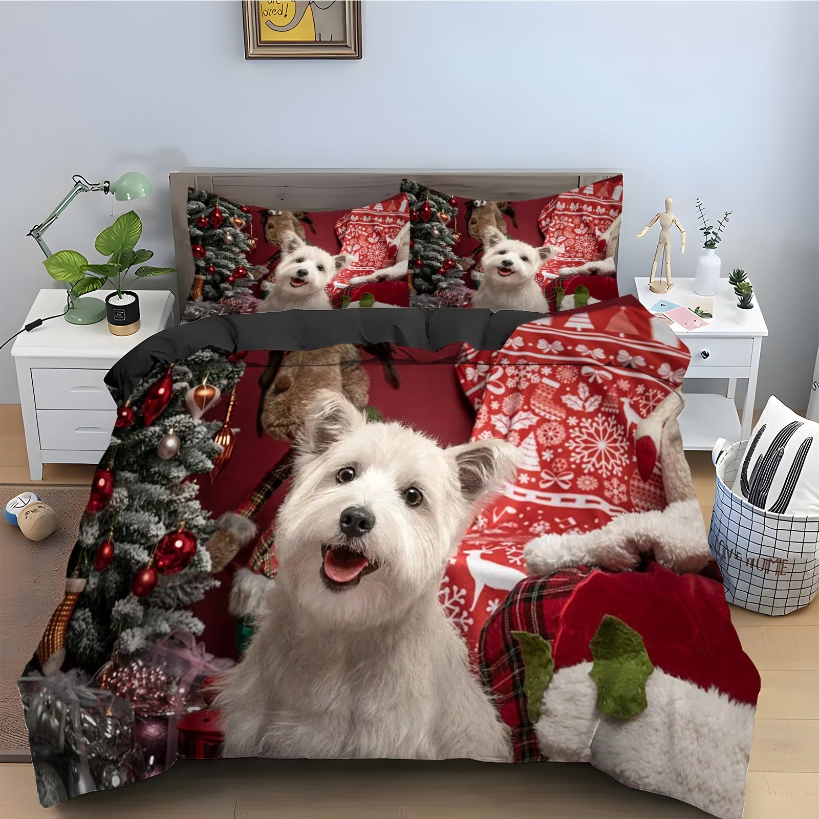Housse couette en microfibre douce motif Terrier Blanc de qualité